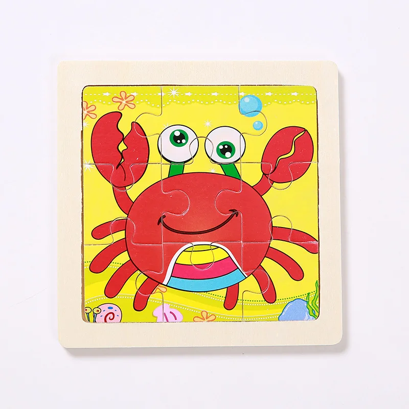 Crab Мини Размер 11*11 см детская игрушка деревянная головоломка деревянная 3D головоломка для детей Детские Мультяшные животные/дорожные Пазлы обучающая игрушка - Цвет: Crab