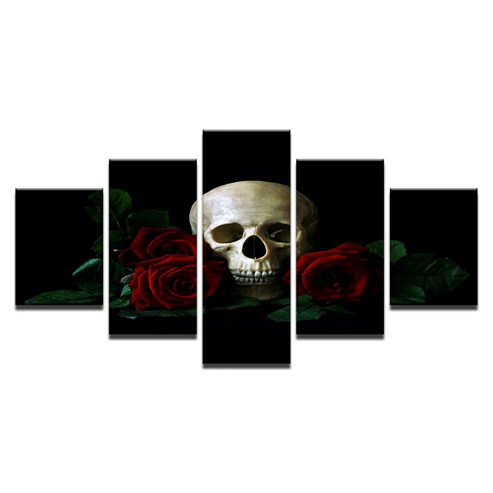 Современная Настенная Картина на холсте Популярные модульные 5 панелей череп