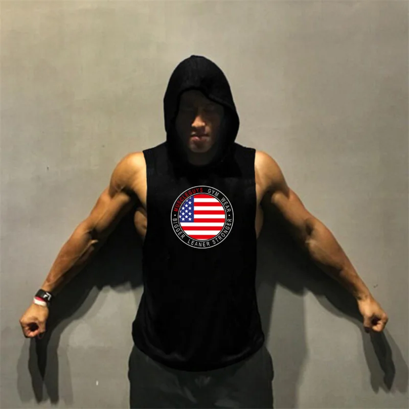 

Muscleguys Gymwear Brand Clothing Bodybuilding and Fitness Mens Tank Top hoodies Cotton Sleeveless Stringer Vest Sporting Shirts