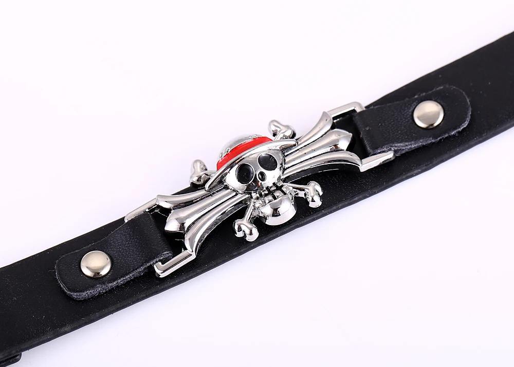 J-J Anime One Piece Metal Bracelets bangles Leather bracelet Punk wrist band Jewelry Cuff Casual Women Men jewelry Pulsera | Украшения и