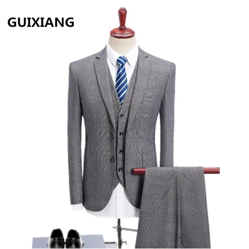 (Пиджак + жилет брюки) новинка 2018 стильная куртка мужские Модные шерстяные
