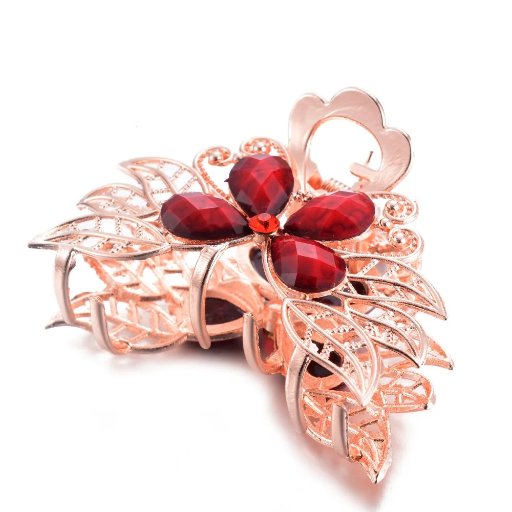 

High Quality Red Rhinestone Hair Claw Lady Flower Hair Clip Mini Crystal Metal Hair Clip Hair Wedding Accessories Jewelry Gift