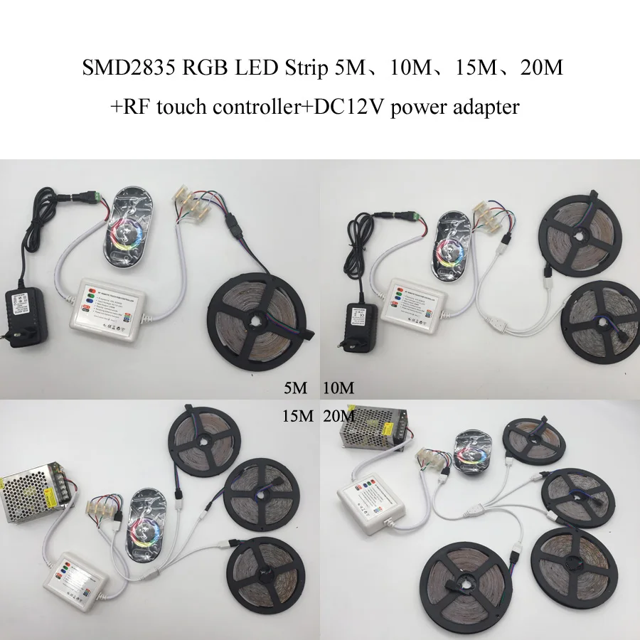 10 м 15 20 RGB светодиодные ленты 2835 не водонепроницаемые + RF сенсорный пульт