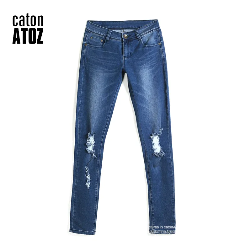 CatonATOZ 1884 Новые популярные модные женские хлопковые джинсовые брюки стрейч женские отбеливатели рваные джинсы скинни джинсы для женщин