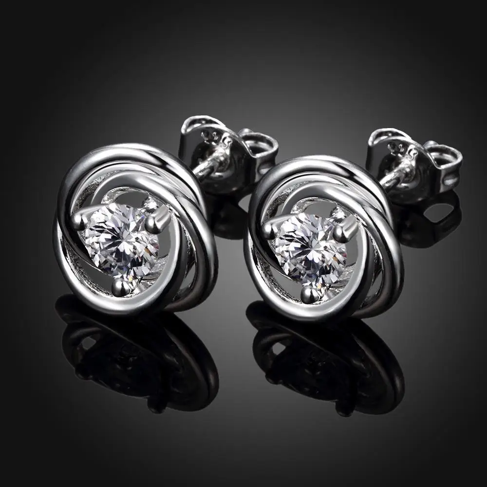 QGGLE Silver Round Stud Earrings Rhinestone for Women Fashion Jewelry | Украшения и аксессуары