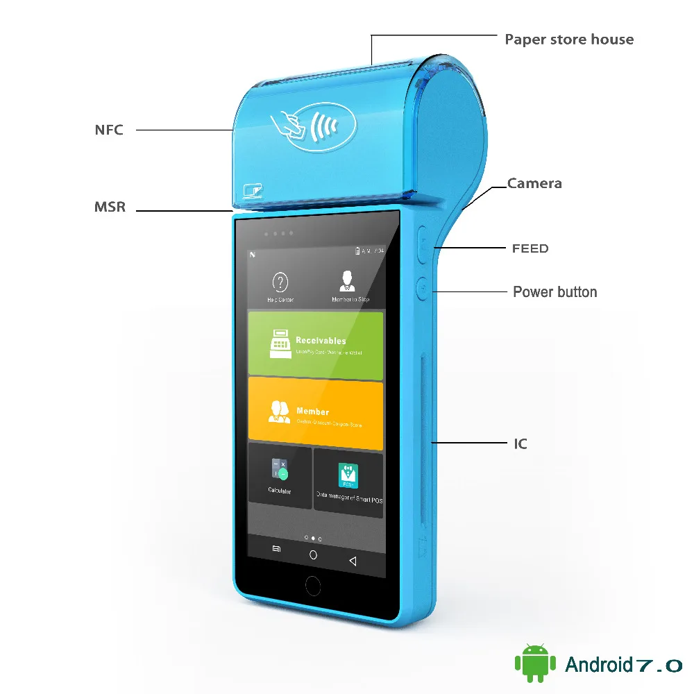 5 &quotБеспроводная умная портативная Android 7 0 POS терминальная система с NFC 4G PCI и EMV 1D /
