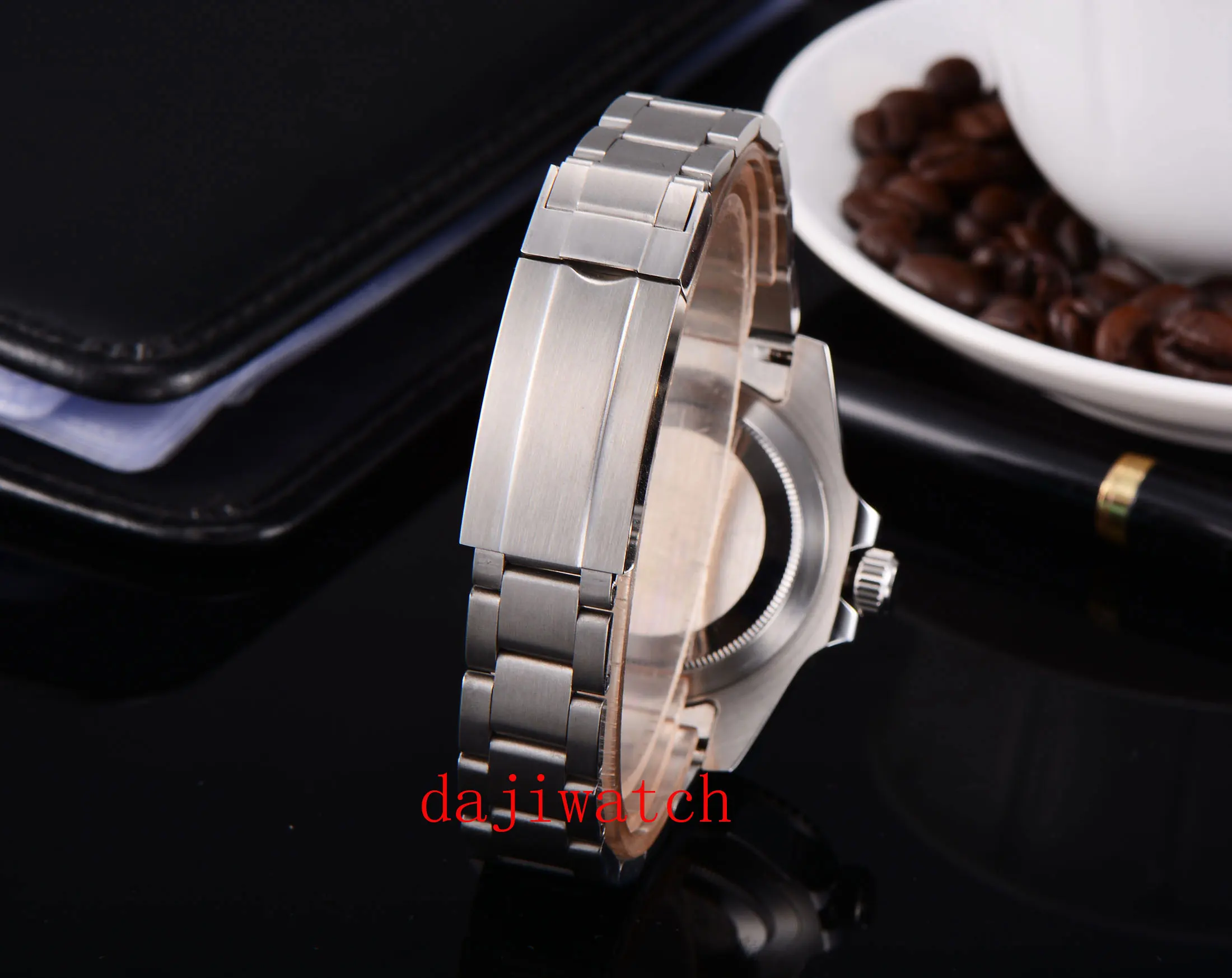 40 мм механические часы черный красный керамическая рама стерильный циферблат