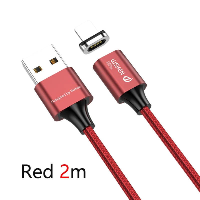 Red 2m Магнитный зарядный кабель WSKEN X2 для iPhone, магнитный кабель usb type-C, кабель 3A, зарядное устройство, кабель Micro USB type-C, кабель USB C, провод, адаптер - Цвет: Red 2m