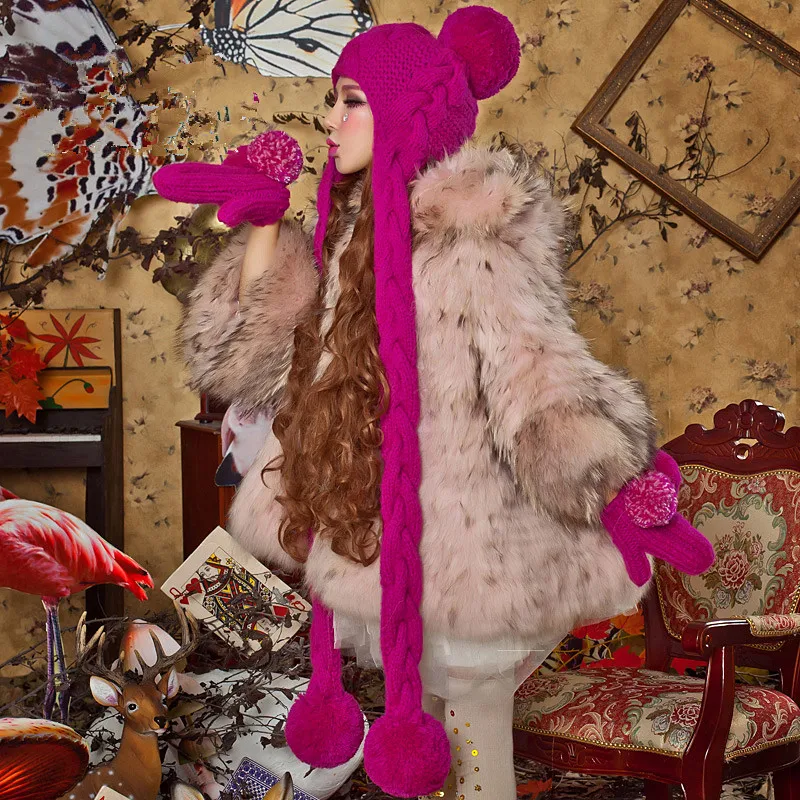 Розово красная шапка BomHCS шарф и перчатки ручной работы зимняя теплая плотная