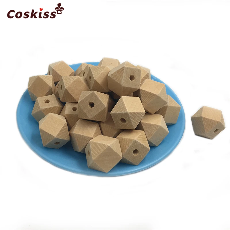 

0.63"(16mm) Wooden Geometric Hexagon Beads Baby Teether Toys Nursing Chewing Wooden Teether For Baby Teether Necklaces/bracelets
