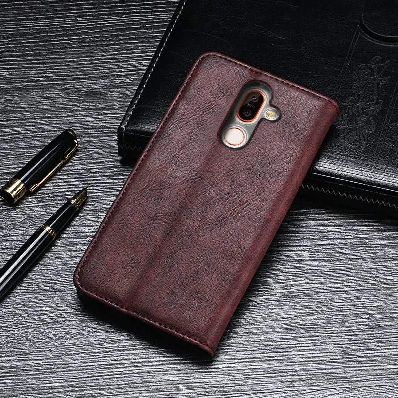 Idewei для Nokia 7 плюс чехол Роскошный кожаный флип Plus защитный телефона Ретро назад