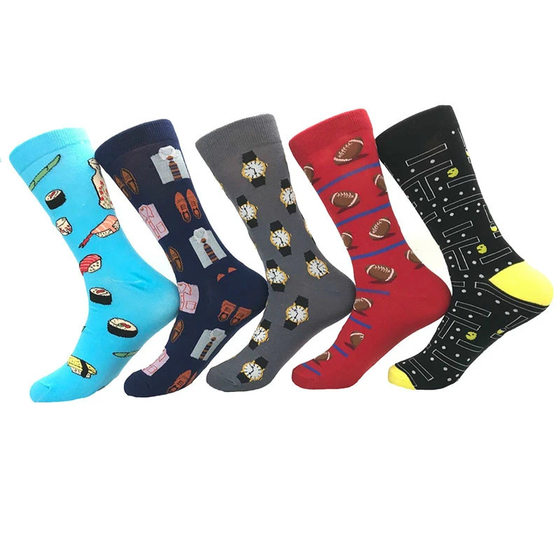 

PEONFLY Cartoon Sushi Clothes Watch Maze Pattern Colorful Man Business Cotton Socks Male Funny Street Skate Socks Autumn Winter