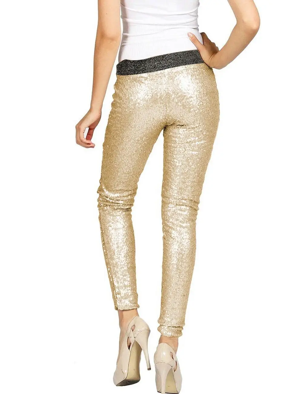 XUBA Для женщин Мода 2017 г. блестящими пайетками Эластичные Обтягивающие Леггинсы