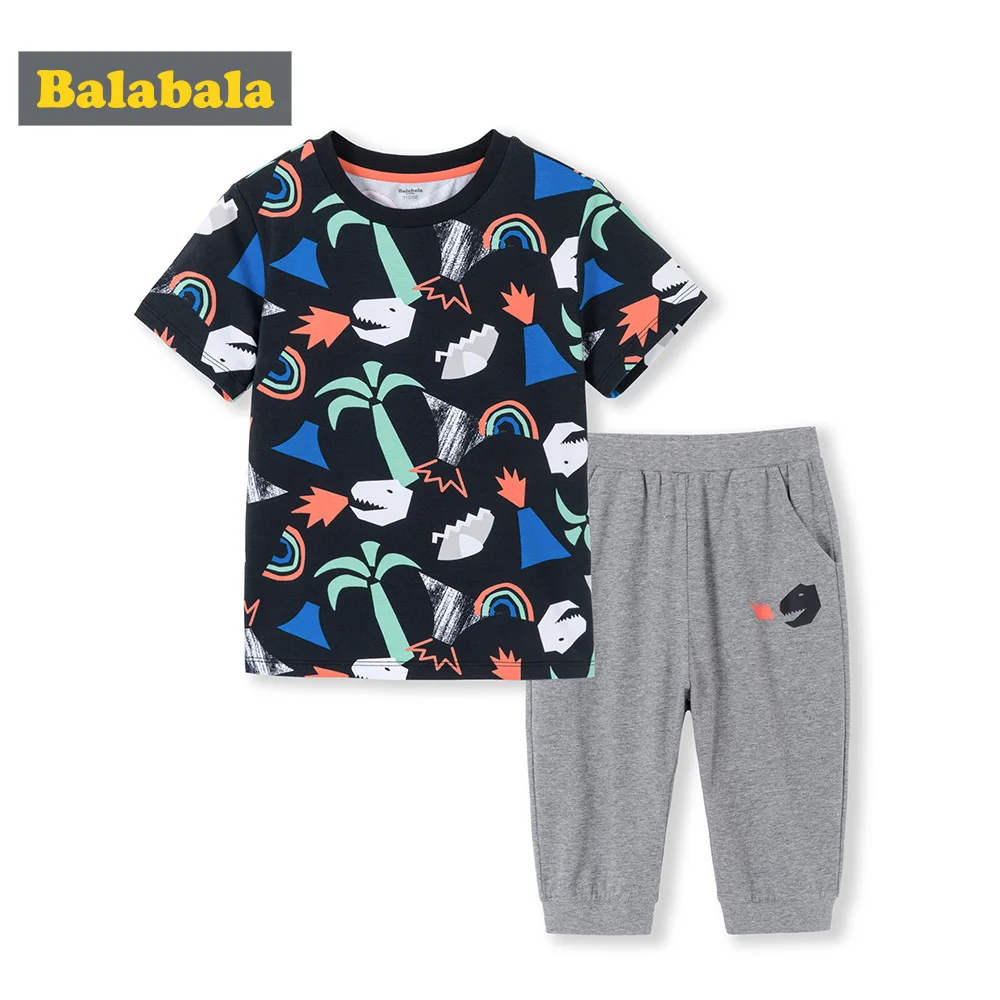 BalabalaChildren clothing set clothes baby suit summer 2019 new boys fashion printed short sleeve tshirt +pants |
