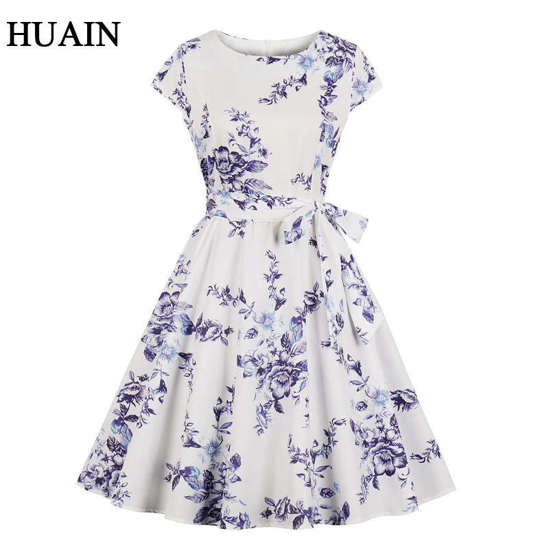 Женское платье с принтом Элегантное летнее трапециевидной формы до колена