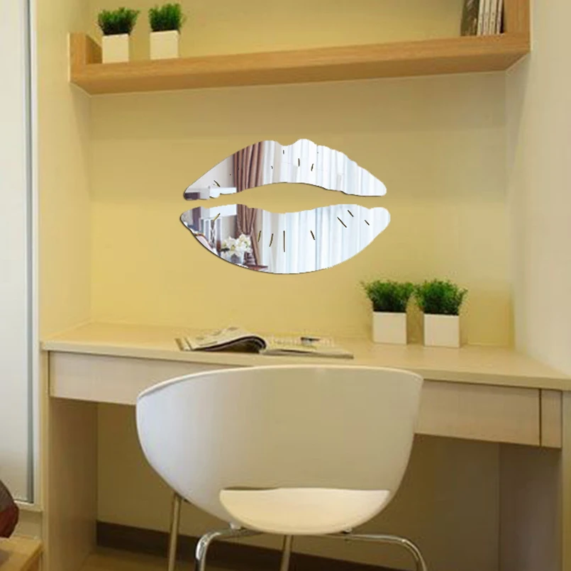 

New 3D Wall Sticker DIY Lips Kiss Crystal Acrylic Mirror Sticker Wall Decals Room Mural Wall Stickers Home Decor Living Room