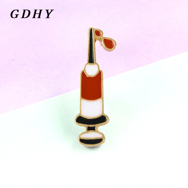 GDHY новый мультфильм инъекционный шприц объемом Брошь Красный медицинский эмаль