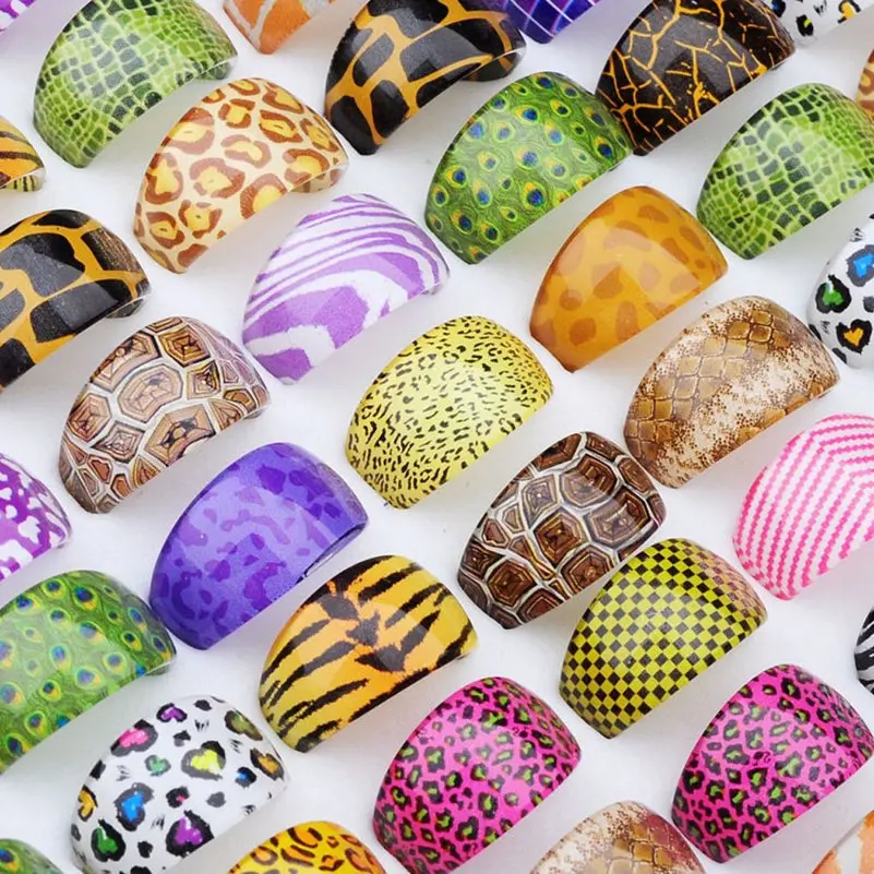 50 шт. разноцветные Круглые пластмассовые кольца с леопардовым узором для женщин