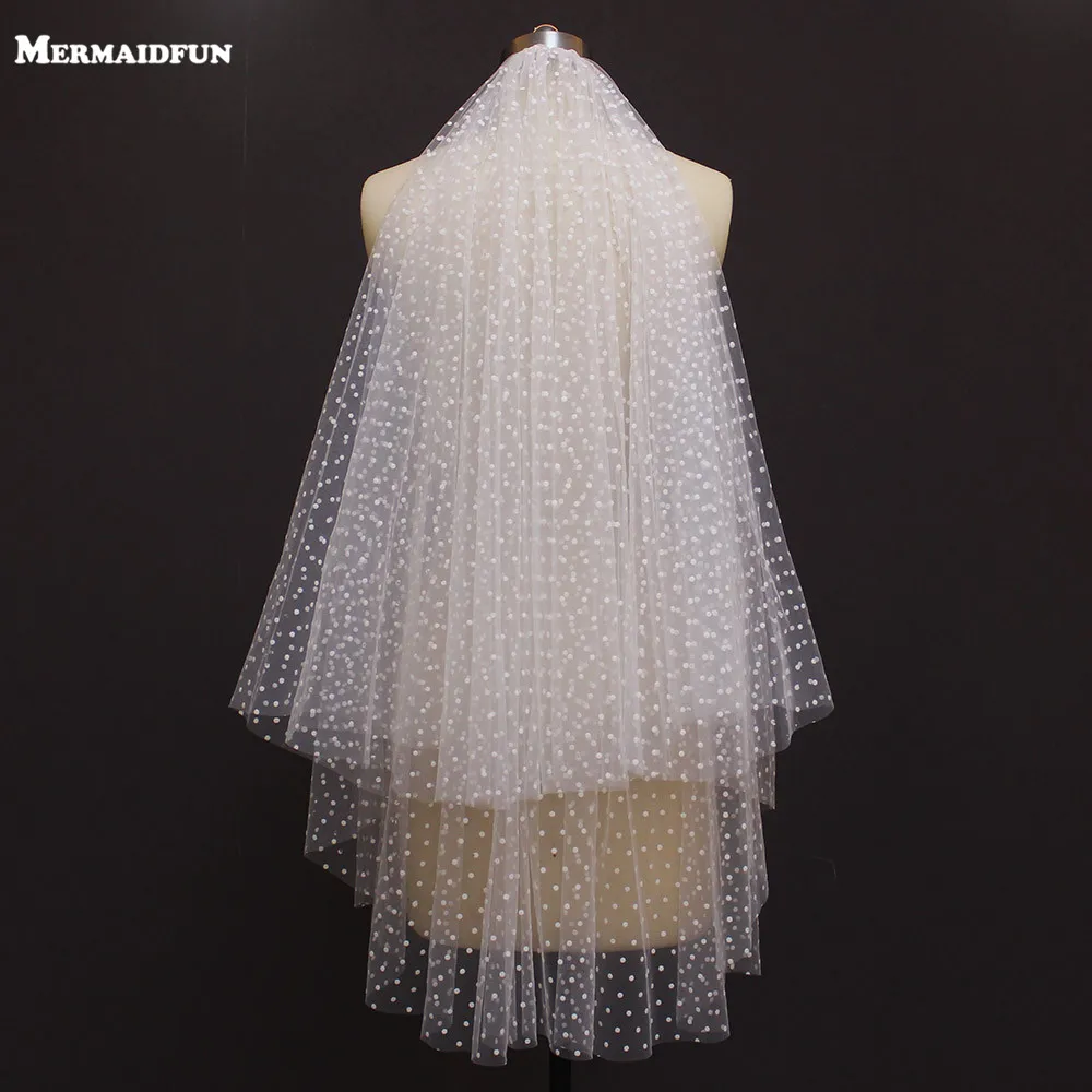 

2 Layer Cut Edge Dot Net Cover Face Blusher Short Wedding Veils 2 Tier Cute White Ivory Bridal Veil Voile De Mariee