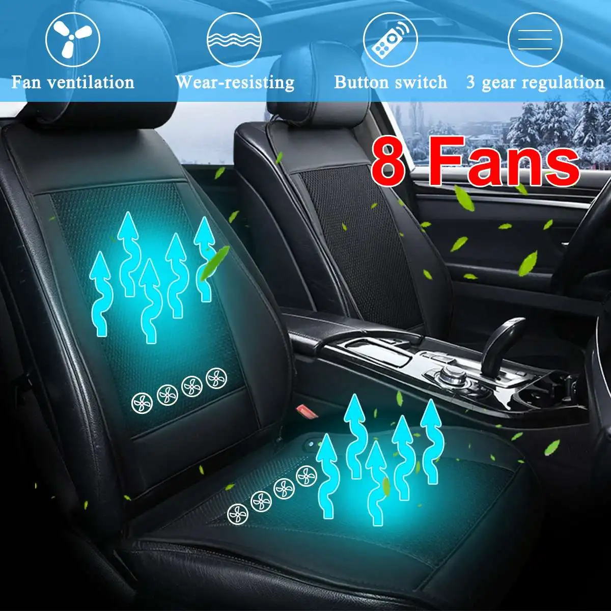 8 Fan Full Black 12 В 4/8 встроенный вентилятор 3 скорости охлаждения чехол подушки сиденья автомобиля воздуха вентилируемый вентилятор с кондиционированием охлаждающий коврик сиденья подушки Чехлы - Название цвета: 8 Fan Full Black