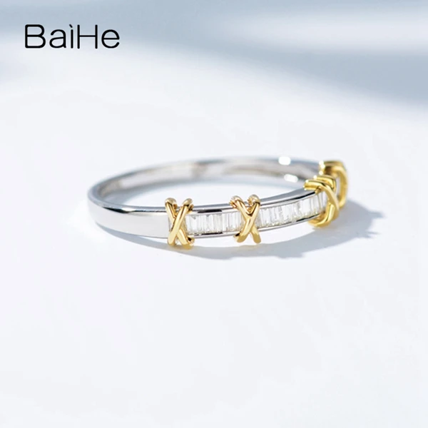 BAIHE, 14 к, белое золото, 0.22CT, сертифицировано H/SI, квадратная огранка, настоящие натуральные бриллианты, обручальное, для женщин, модное, Ювелирное кольцо