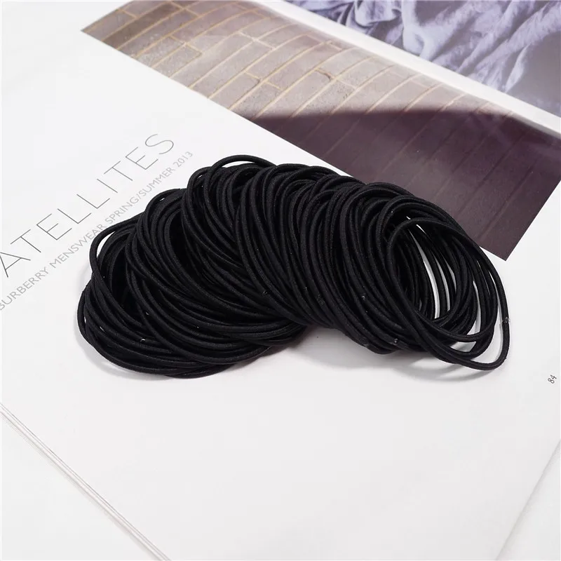100pcs black Новая мода 100 шт./лот 5 см размер тонкие эластичные резинки корейский стиль базовые женские головные уборы аксессуары для волос резинка для галстука - Цвет: 100pcs black
