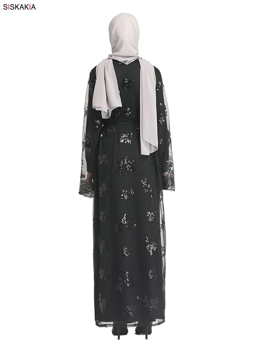 Siskakia Дубай элегантный кардиган Jubah арабский турецкий женский абайя верхняя одежда модный тонкий кружевной сетки Hox Fix Роскошные Блестки