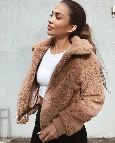 Женская теплая куртка из искусственного меха осенне зимняя элегантная плюшевая