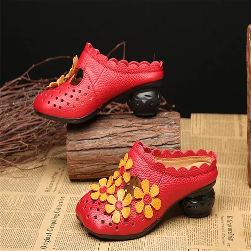 

BEYARNE Women's Fashion Outside Slippers Handmade Comfortable Slides Genuine Leather Baotou Hollowed-out Casual Women's shoes