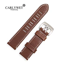carlywet 23mm wholesale real leather brown handmade thick vintage wrist watch band strap belt with double tongue pin buckle