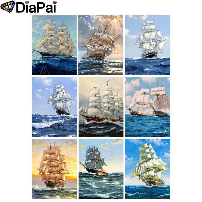 DIAPAI 5D DIY Алмазная картина 100% полная квадратная/круглая дрель &quotМорская Лодка