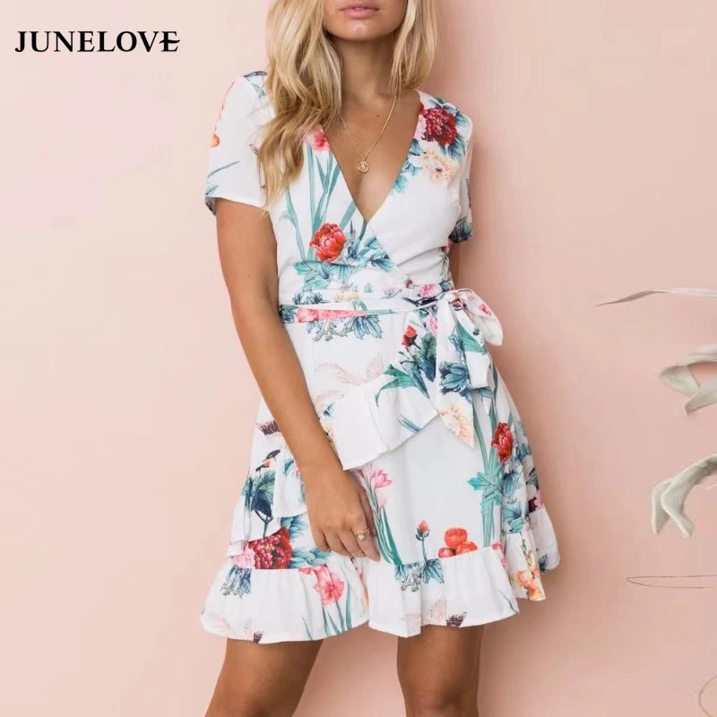 Женское Повседневное платье JuneLove свободное выше колена с коротким рукавом и