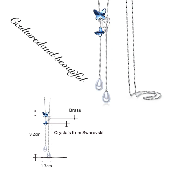 Cdyle Women Pendant Necklace Butterfly Long Embellished with crystal Jewelry Gift For Girl | Украшения и аксессуары