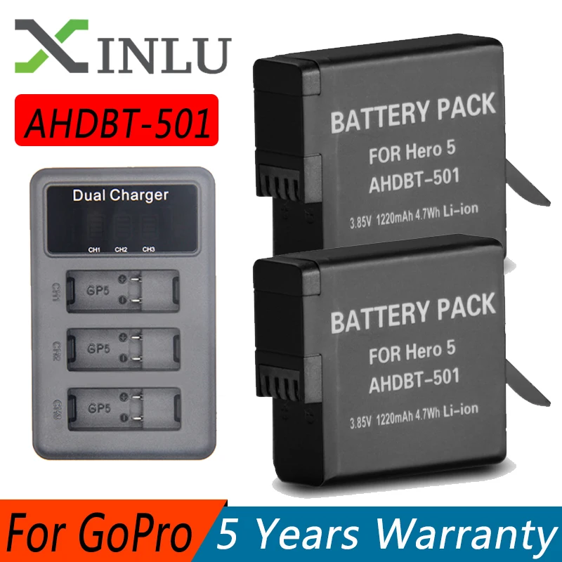 Аккумулятор GoPro AHDBT501 Hero5 + зарядное устройство с 3 портами USB портом типа C для 501 2018