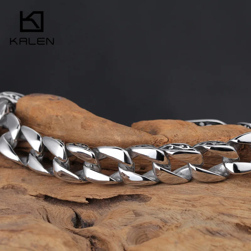 Kalen модные 22 см длинные звенья цепи браслеты для мужчин из нержавеющей стали