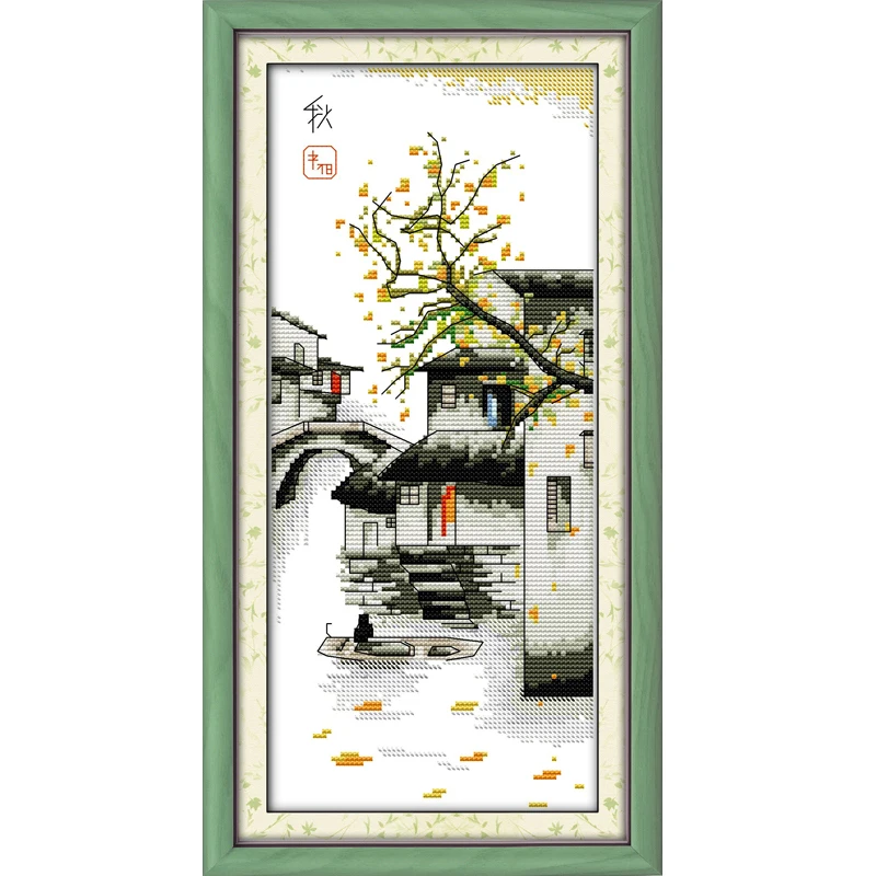 NKF Four Seasons In Water Village Stamped Canvas Cross Stitch Patterns Charts Chinese for Home Decoration | Дом и сад