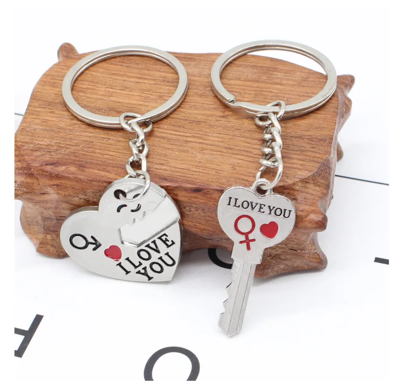 

50 sets New Couple I LOVE YOU Heart Key Chain Ring Key Rings Lover Romantic Creative Birthday Gift free Shipping