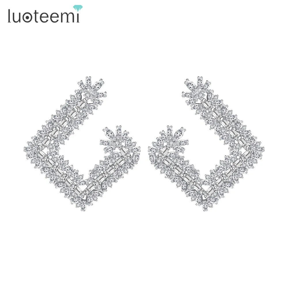 

LUOTEEMI Trendy Stud Earrings for Women Wedding Party Luxury CZ Irregular Geometric Female Boucle D'oreille Femme Christmas Gift