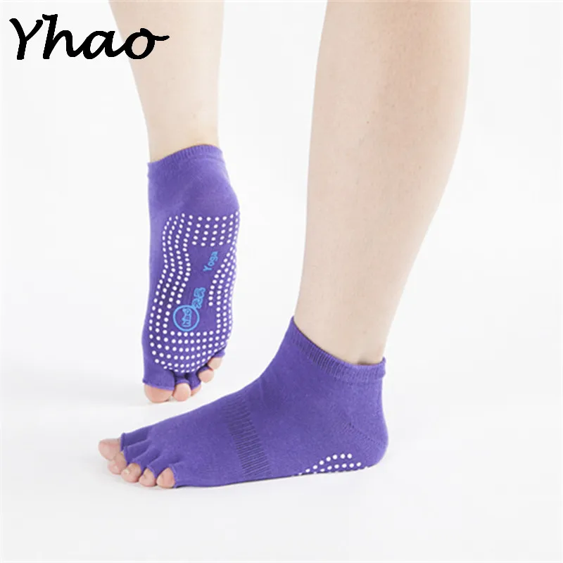 Half Toes Purple Yhao/женские хлопковые носки для йоги, с пятью носками, без спинки, Нескользящие, быстросохнущие, для пилатеса, фитнеса, балета, женские спортивные носки - Цвет: Half Toes Purple