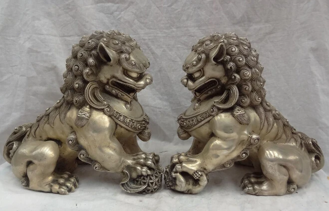 ZSR908 + 11 &quotНародные Китайские Серебряные Фэншуй Защитите Дверь Foo Фу Собака Лев