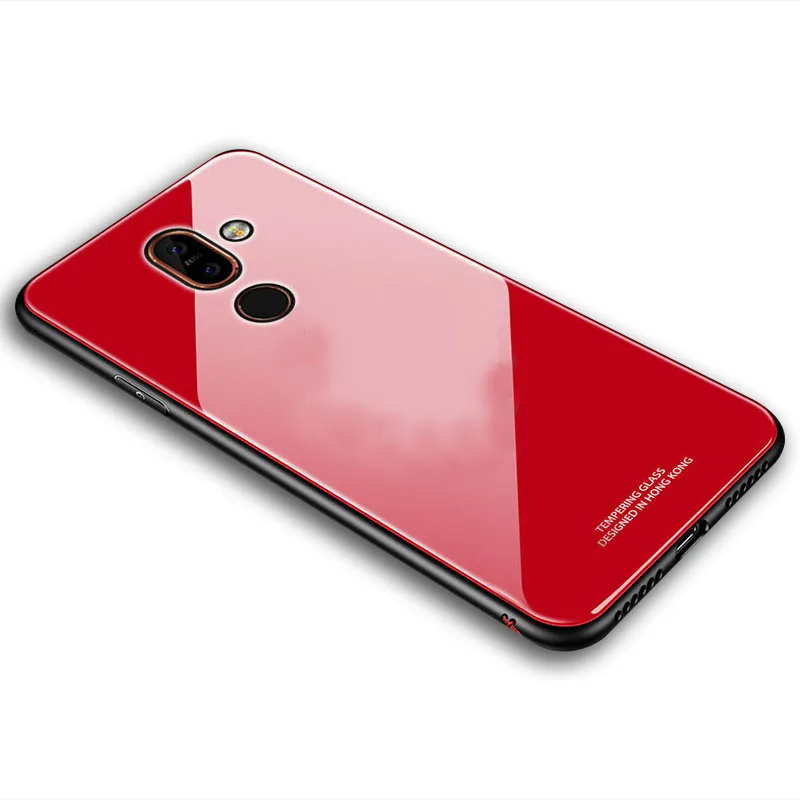 red Роскошный жесткий стеклянный зеркальный чехол SemgCeKen для Nokia X6 X7 7plus 8,1, силиконовый чехол из ТПУ и силикона, чехол для телефона, футляр ТПУ - Цвет: red