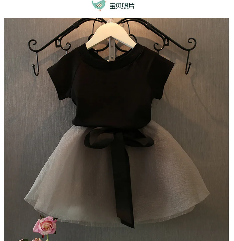 [Ноль.] Комплекты одежды для маленьких девочек летняя рубашка + кружевная юбка