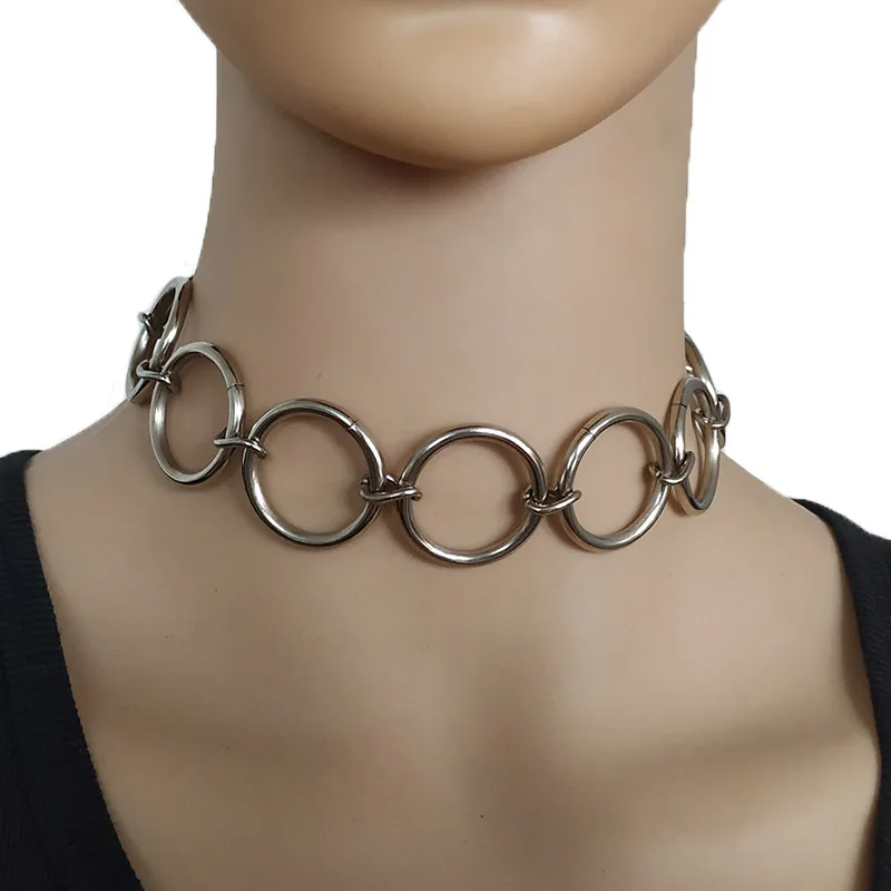 

Stainless Steel Gothic Circle Necklace Punk Collares Handmade Ketting Kolye Statement Choker Hip Hop Jewelry
