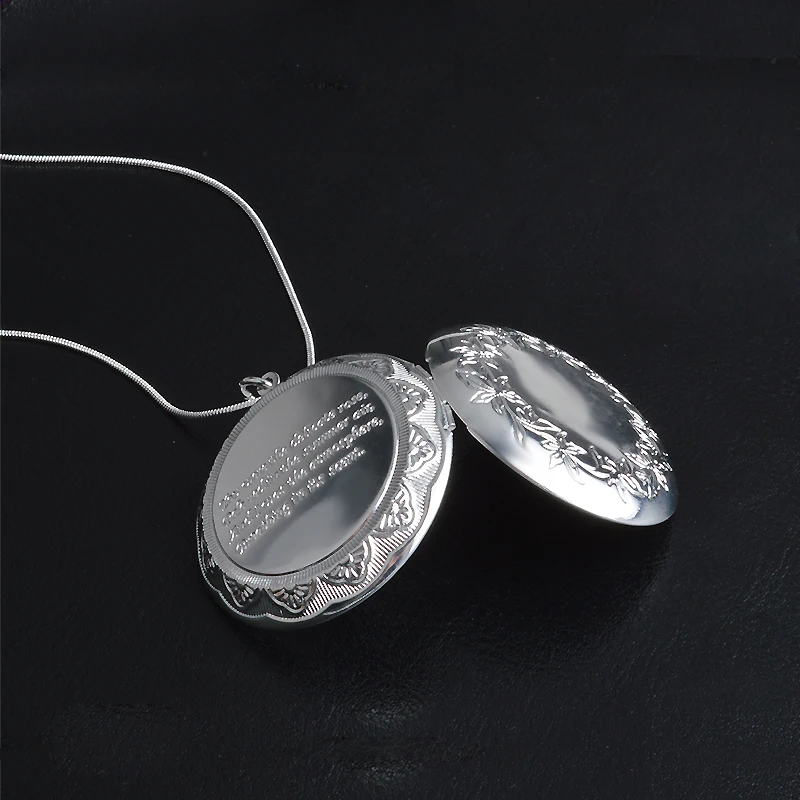 Retro Vintage 925 Sterling Silver Carved Flower Round Pendant Necklace Can Put Photo For Lovers Women Best Gift | Украшения и