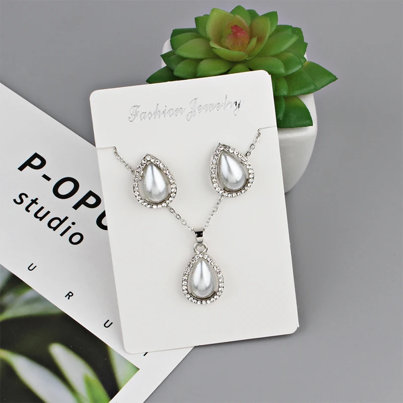 Sweet Woman Pendant Necklace Earrings Set Crystal Pearl Dripping Personality Evening Dress Assembled Jewelry 2018 | Украшения и