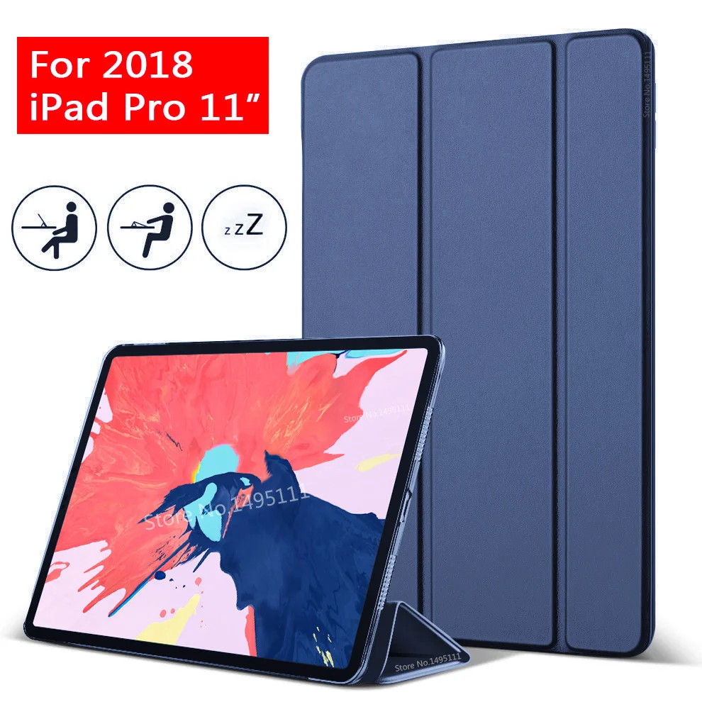 Case for iPad Pro 11&quot 2018 PU Leather Transparent PC Back Ultra Slim Light Weight Trifold Smart Cover 11 inch | Компьютеры и офис