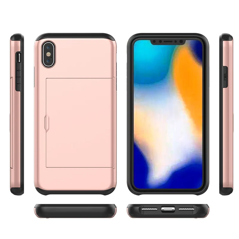 Hybrid Slide Credit Card Holder Case for iPhone 6 6S 7 8 Plus TPU + Plastic Shockproof X Xs Max XR Anti Knock Cover | Мобильные