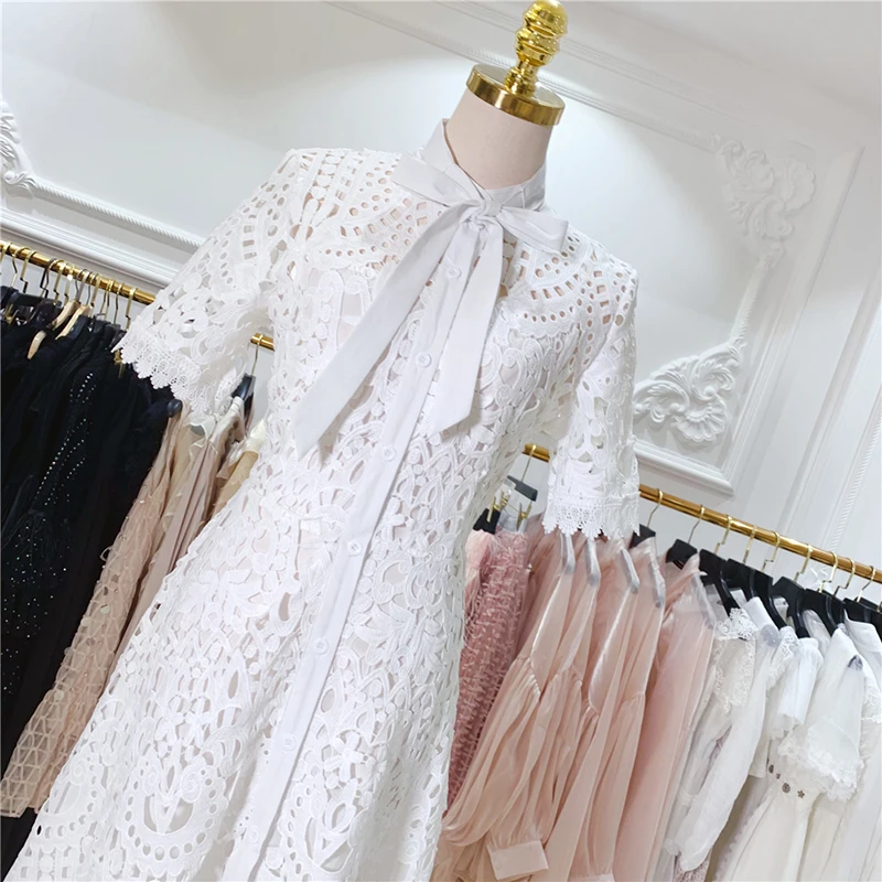 Женское дизайнерское платье в стиле барокко с коротким рукавом и бантом