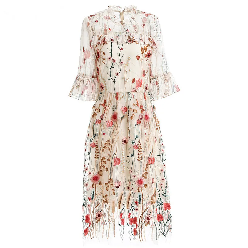 Svoryxiu Для женщин летние пикантные сетчатые платье с вышивкой Элегантный Половина