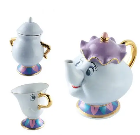 Красота и чудовище чайный горшок кружка Mrs Potts чип чайный горшок чашка набор сахарница Горшок Подарок 18 к позолоченные окрашенные керамические Быстрая - Цвет: 1Pot 1Cup 1Sugar Pot